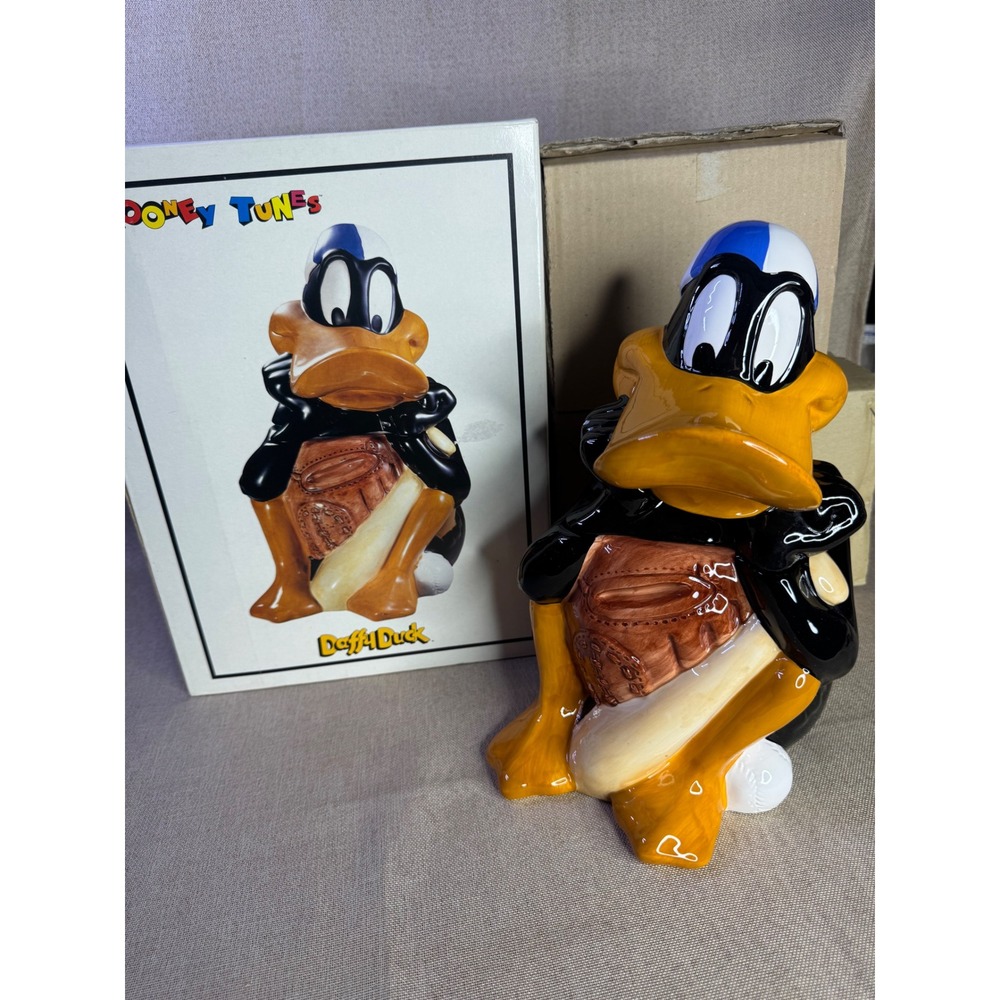 Vintage 1993 Looney Tunes Daffy Duck Baseball Cookie Jar Certified Int CIC Box